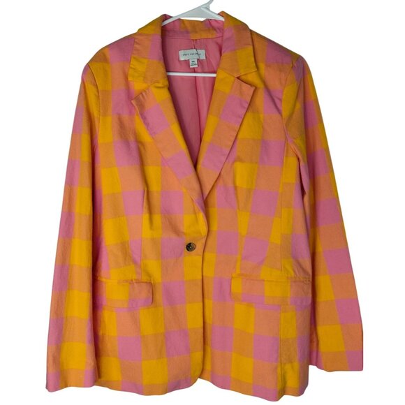 Free Assembly Tops - Free Assembly Womens XXL Pink & Yellow Checkered Blazer